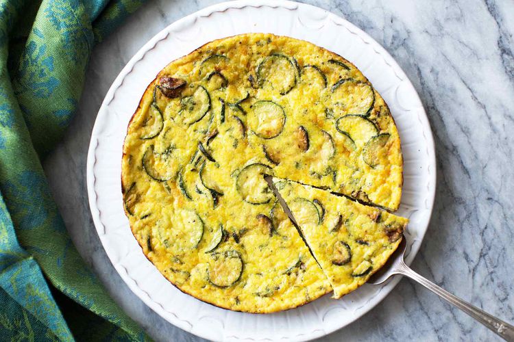 Frittata w/Zucchini, Spinach & Feta • 48g Protein • Fluffy Frittata with spinach, zucchini and crumbled feta cheese.